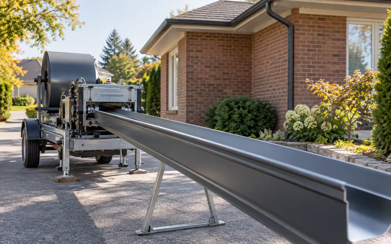 On-site roll forming creates a continuous trough for each measured straight run.