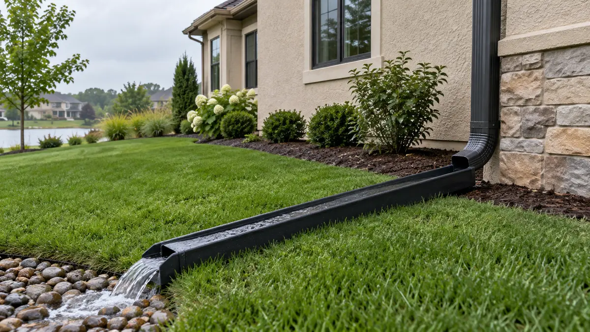 Downspout extension directing roof water onto lawn away from a Mississauga home